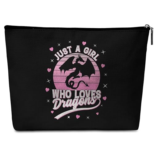 GREOXG Schwarze Make-up-Tasche, Weiss/opulenter Garten, Just a Girl Who Loves Dragons-1 von GREOXG