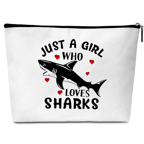 GREOXG Make-up-Tasche, Weiss/opulenter Garten, Just a Girl Who Loves Shark von GREOXG