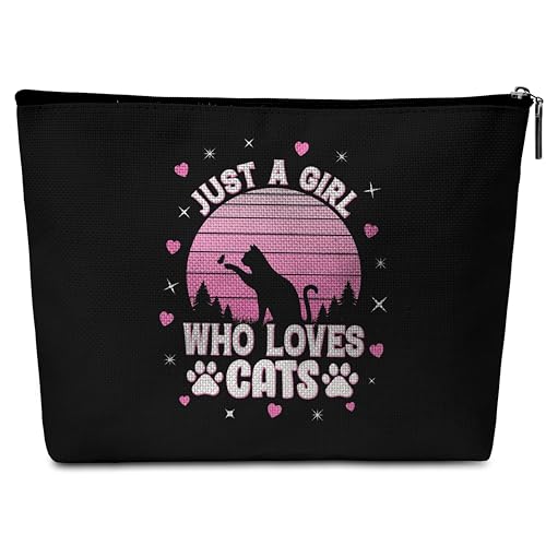 GREOXG Schwarze Make-up-Tasche, Weiss/opulenter Garten, Just a Girl Who Loves Cats von GREOXG