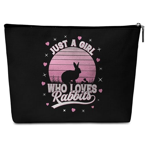 GREOXG Schwarze Make-up-Tasche, Weiss/opulenter Garten, Just a Girl Who Loves Rabbits von GREOXG