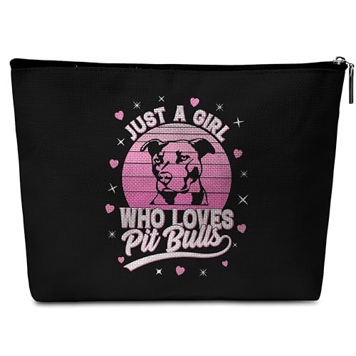 GREOXG Schwarze Make-up-Tasche, Weiss/opulenter Garten, Just a Girl Who Loves Pitbull von GREOXG