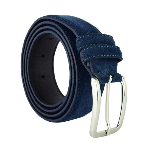 GRESEL Damen und Herren Wildleder Gürtel, Echtes Leder, Made in Italy, Kürzbar (Navy, 115 (Größe 50-52)) von GRESEL