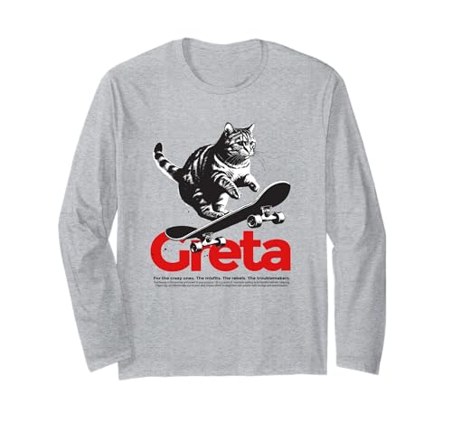 GRETA - Schöner Mädchen Name mit Katze & Skateboard Langarmshirt GRETA - Schöner Mädchen Name mit Katze & Skateboard Langarmshirt von GRETA Tochter Enkel Geburtstag Geschenkideen