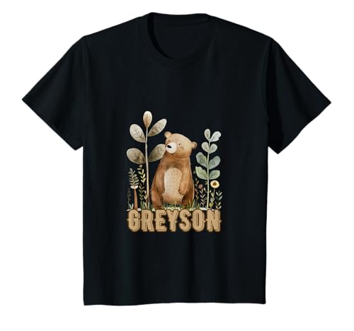 Kinder Woodland Bear Waldtiere personalisiert Greyson T-Shirt Kinder Woodland Bear Waldtiere personalisiert Greyson T-Shirt von GREYSON Name Baby Boy Toddler Personalized Gifts