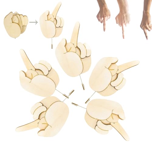 Lustige Finger-Brosche aus Holz, Mittelfinger-Pin-DIY-Kit, beweglicher interaktiver Mittelfinger-Stimmungs-Pin, lustige Mittelfinger-Pins für Rucksäcke, cooles Mittelfinger-Gag-Geschenk (5pcs) von GRFFZX