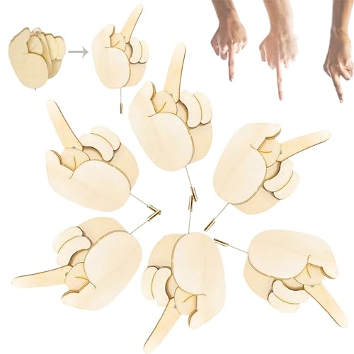 Lustige Finger-Brosche aus Holz, Mittelfinger-Pin-DIY-Kit, beweglicher interaktiver Mittelfinger-Stimmungs-Pin, lustige Mittelfinger-Pins für Rucksäcke, cooles Mittelfinger-Gag-Geschenk (6pcs) von GRFFZX