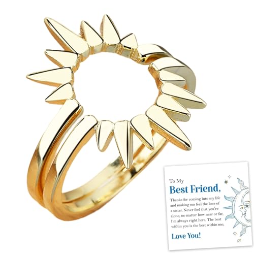 „To My Best Friend, I'm Always Right Here“-Sonnenblumen-Ring, funkelndes Sonnenblumen-Ring-Set, stapelbarer Freundschafts-Versprechensring, Geburtstagsgeschenke für beste Freunde – mit Geschenkbox (A) von GRFFZX