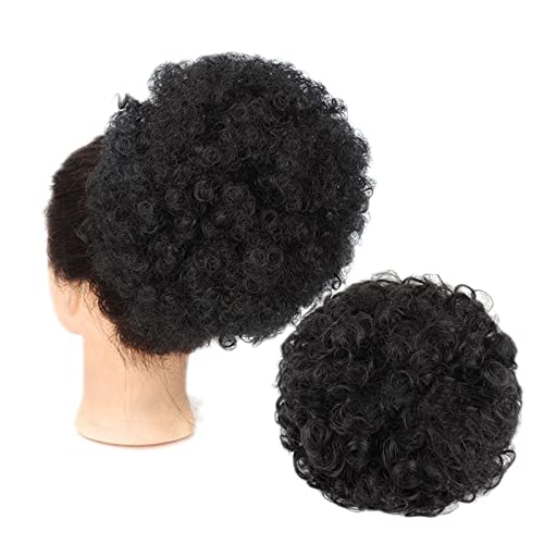 Brötchen Haarteil Afro Puff Pferdeschwanzverlängerung mit Kordelzug for schwarze Frauen, kurze Kinkys lockige synthetische Afro Chignon Haarteile Haarverlängerungen Brötchen Haarteil (Color : 8inch D von GRFIT