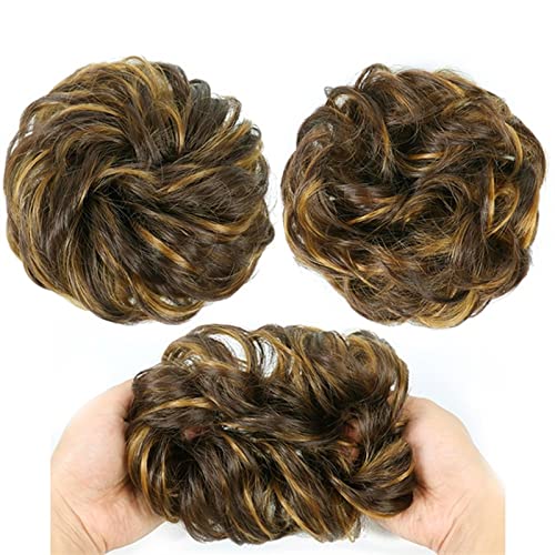 Brötchen Haarteil Elastisches Band mit Haar Messy Bun Mode Mädchen Curly Scrunchie Chignon mit elastischem Band Haarteile Donut for Frauen Brötchen Haarteil (Color : 4H27) von GRFIT