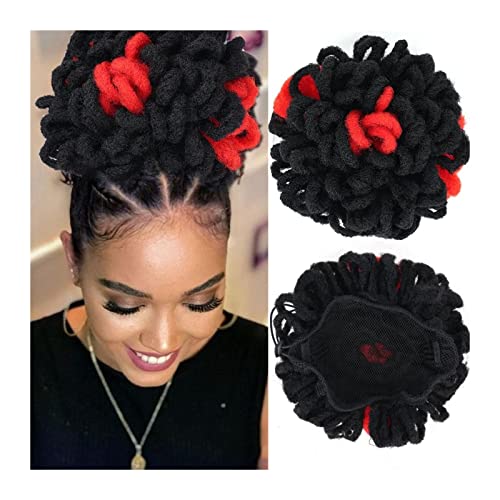 Brötchen Haarteil Synthetische Dreadlocks Dutt Afro Puff Kordelzug Pferdeschwanz Haar, Chignon Locs Zöpfe Dutt Haarteil Clip im Haar, Verlängerungen for schwarze Frauen Brötchen Haarteil (Color : 1B- von GRFIT