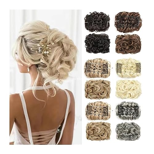 Bun Haarteile Synthetische lockige Dutt-Haarteile, Scrunchie-Kämme, Clip-in-Pferdeschwanz-Verlängerung, gewellter, lockiger Chignon, Schalentablett, Pferdeschwanz-Haarteile for Frauen Brötchen-Haartei von GRFIT