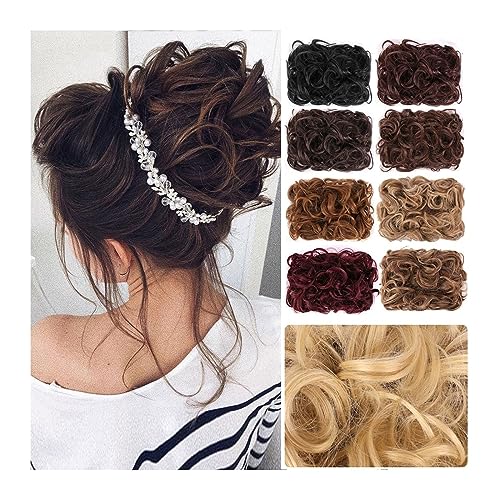 Bun Haarteile Unordentliche Dutt-Haarteile, elastisches Kordelzug-Wellen-Locken-Chignon-Haarteil, Clip-in-Haarverlängerung, kurze synthetische Pferdeschwanz-Verlängerung for Frauen Brötchen-Haarteil ( von GRFIT