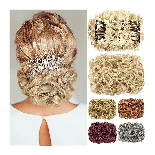 Bun Haarteile Unordentlicher Dutt, Scrunchie-Chignon-Haarteil, synthetische Haarteile, lockige Chignon-Dutt-Verlängerungskämme in unordentlichem Dutt-Haarteil for Frauen Echthaar Haarteil Haargummi ( von GRFIT