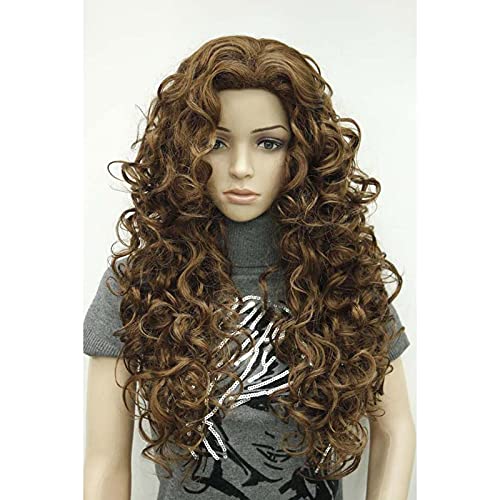 Damen Perücken Damen lange Perücke 20 Zoll Menschliches Haar natürliches und realistisches synthetisches Medium □ Länge lockiges Haar geeignet for Cosplay Party Perücke Beauty Ladieshair (Color : Bra von GRFIT