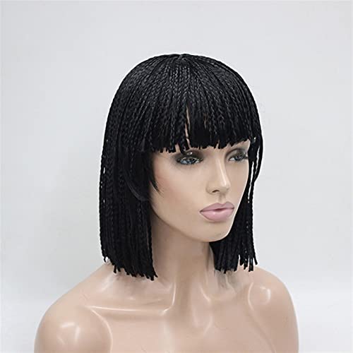 Damen Perücken Geflochtene synthetische Haarperücken 10 "Pure handgefertigte Micro-geflochtene synthetische Haarspitze mit Pony-Perücken Kurzes Haar for Frauen Beauty Ladieshair (Color : Schwarz) von GRFIT