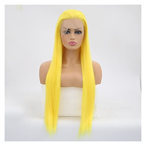 Damen Perücken Gelbe Perücke lange glattes Haar Synthetische Spitze Front Perücke for Frauen Natürliche Haaranleitung Hochtemperatur Faser Cosplay Perücken Beauty Ladieshair (Size : 22inches) von GRFIT