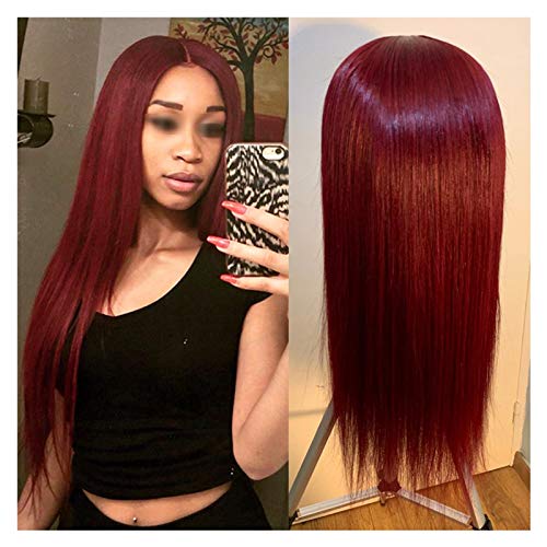 Damen Perücken Gerade rotes langes Spitzenfront-Brusthaar-Perücken-Frauen-Perücken geeignet for Tagespartys (Hochtemperaturfaser 8-26 Zoll) Beauty Ladieshair (Color : Rood, Size : 8inches) von GRFIT