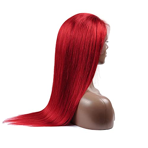 Damen Perücken Gerade rotes langes Spitzenfront-Brusthaar-Perücken-Frauen-Perücken geeignet for Tagespartys (Hochtemperaturfaser 8-26 Zoll) Beauty Ladieshair (Color : T1B/Red, Size : 10inches) von GRFIT