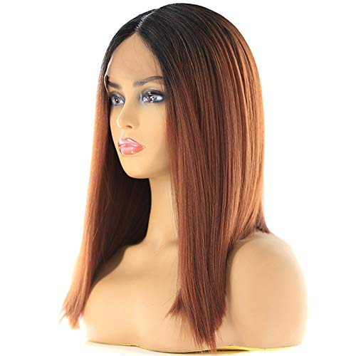 Damen Perücken Lange gerade Perücke mit Spitze vorne und Pony, Kunsthaar-Perücken mit Perücke for Damen, schwarzbraun, hitzebeständige Perücken Beauty Ladieshair (Color : 5) von GRFIT