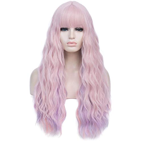 Damen Perücken Langes lockiges Haar, Cosplay-Perücke, blauer Farbverlauf, rosafarbene synthetische Perücken mit Pony for Frauen, hitzebeständige falsche Perücke Beauty Ladieshair (Color : 3, Size : von GRFIT