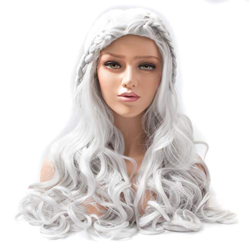 Damen Perücken Mittellange geflochtene synthetische Perücken for Frauen, silberfarben, 50,8 cm, gewellt, Cosplay-Perücke Beauty Ladieshair von GRFIT