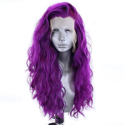 Damen Perücken Mode lange lockige Haarperücken Synthetische Spitze Front Perücke Lila Haar Hohe Temperatur Haar Wellenartige Perücken for Frauen Cosplay Perücke Beauty Ladieshair (Size : 24inches) von GRFIT