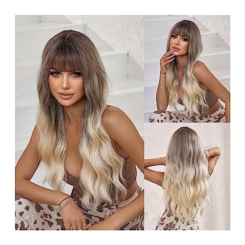 Damen Perücken Ombre braun blonde Perücke lange Welle Frau Perücken Party täglich natürliche synthetische Perücke hitzebeständiges Haar Beauty Ladieshair von GRFIT