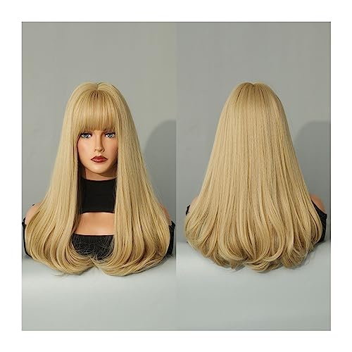 Damen Perücken Perücke mit Pony for Frauen, Kunsthaar, gewellte Perücken, 45,7 cm, Perücke for tägliches Cosplay und Party Beauty Ladieshair (Color : Blond) von GRFIT