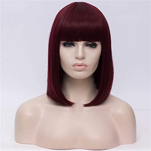 Damen Perücken Synthetische 14 Zoll schwarze gerade kurze Perücken mit Pony blau golden rot grün weiß lila braun Cosplay Perücke weiblich Beauty Ladieshair (Color : 9, Size : 14inches) von GRFIT