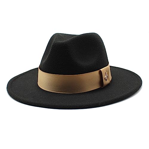 Fedora Trilby Filzhut Hut Hut Mit Großer Krempe Modischer Gewebter Zylinder Mit Flacher Krempe Herren Und Damen Fedora Panama Jazz Soft Fedora Hut M (56-58Cm) Schwarz von GRFIT