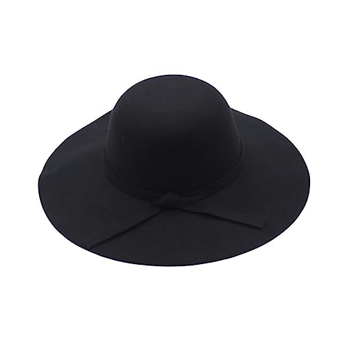 Fedora Trilby Filzhut Hut Lässige Damen Große Traufe Lässige Mütze Ausgehende Flachkante Schleifenhut Eltern-Kind-Stil 52-54Kinder Schwarz von GRFIT