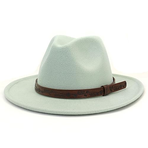 Fedora Trilby Filzhut Hut Lässiger Hut Dame Huthut Mit Flacher Krempe Und Gerader Krempe Hut Große Krempe Hut 58Cm Mintgrün von GRFIT