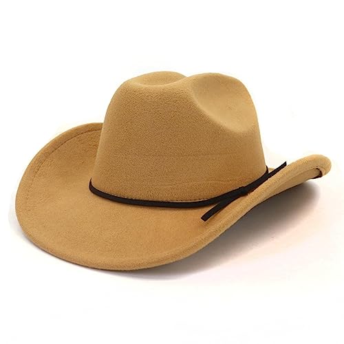 Fedora Trilby Filzhut Hut Lässiger Western Cowboyhut Zylinder Große Krempe Hut Modischer Ethnischer Minderheitenstil Jazzhut 58Cm Kamel von GRFIT