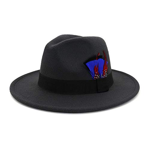 Fedora Trilby Filzhut Hut Modischer Hut Mit Großer Krempe Lässige Mode Fedora Jazz Hut Federhut 58Cm Dunkelgrau von GRFIT
