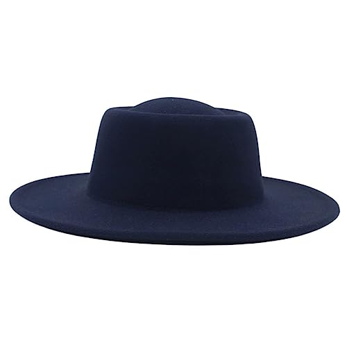 Fedora Trilby Filzhut Hut Vintage Jazz Hut Große Krempe Solid Concave Runder Zylinder Weicher Fedora-Hut Einheitsgröße Marineblau von GRFIT