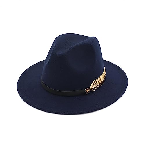 GRFIT Fedora Trilby Filzhut Hut Freizeit Metal Leaf Damen Freizeithut Jazz Hut Mode Retro Zylinder Damen Trend Verstellbar Blau 2 von GRFIT
