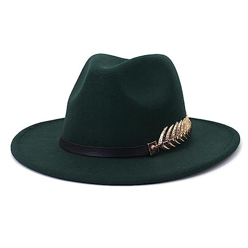 GRFIT Fedora Trilby Filzhut Hut Freizeit Metal Leaf Damen Freizeithut Jazz Hut Mode Retro Zylinder Damen Trend Verstellbar Schwarzgrün von GRFIT