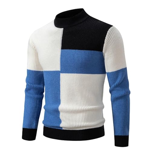 GRFIT Pullover Sweatshirts Herren Mock Neck Pullovers Jugendliche Vitalität Mode Patchwork Strick Pullover Männer Schlank Lässig Pullover Strickwaren M White Blue von GRFIT