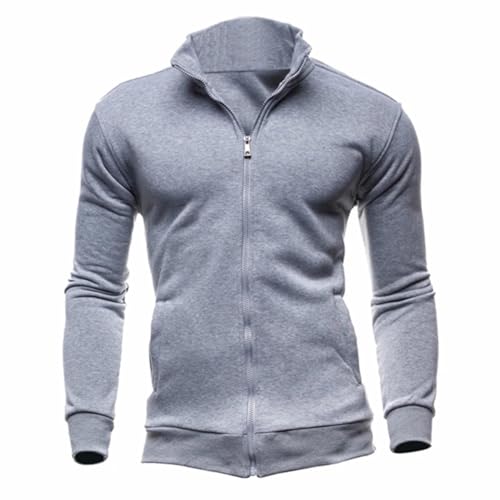 GRFIT Pullover Sweatshirts Herren Strickjacke Einfarbiger Reiß Verschluss Basic Herren Pullover Stand Kragen Fleece Strickjacken Für Männer Kleidung XL Lightgrey von GRFIT