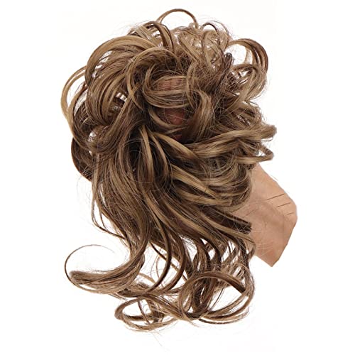 Haarteil Haargummi Stücke lockiges gewelltes Haarknoten-Haargummi for Frauen, unordentlicher Dutt-Haarteil, synthetische, zerzauste Hochsteckfrisur-Haarknoten, Verlängerung, elastisches Haarband Haarv von GRFIT