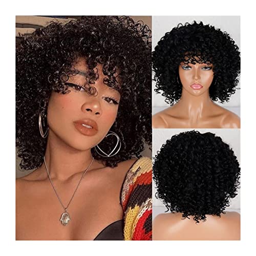 Haarteile Afro Bomb Curly Perücken for schwarze Frauen, kurze Afro Kinky Curly Perücke mit Pony, 30,5 cm, synthetische, hitzebeständige, voll gelockte Perücke Perücken (Color : 003, Size : 12inches von GRFIT