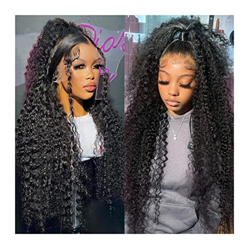 Haarteile Deep Wave Lace Front Perücken Echthaar Perücken for schwarze Frauen 13 x 4 leimlose Lace Frontal Perücken Brasilianisches Haar 8-34 "schwarze Farbe lockige Lace Front Perücken Perücken (Siz von GRFIT