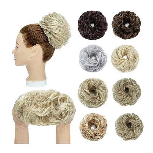 Haarteile Haarknoten Synthetische Haarknoten-Erweiterungen, unordentliche lockige elastische Haargummis, Haarteile, lockige Chignon-Donut-Hochsteckfrisur, Pferdeschwanz-Haarteile for Frauen Brötchen H von GRFIT