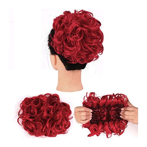 Hair Buns Messy Curly Hair Bun Extensions Updo Hairpiece Chignons Easy Stretch Hair Combs Clip in Ponytail Extensions for Women Hair Scrunchies for Women (Color : Q8-6) (Q8 red) von GRFIT