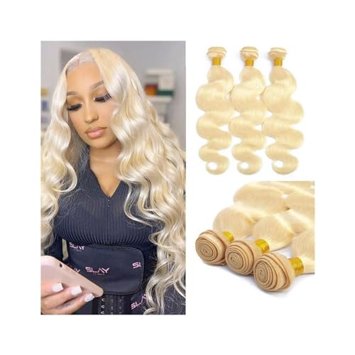 Human Hair Bundles 613 Blonde Körperwelle Echthaar Bundles 8-40 Zoll Lange Brasilianische Remy Haarverlängerung 1/3/4 Bündel Honig Blonde Haarwebarten for Frauen Haarteil Extensions (Size : 34 36 38 von GRFIT