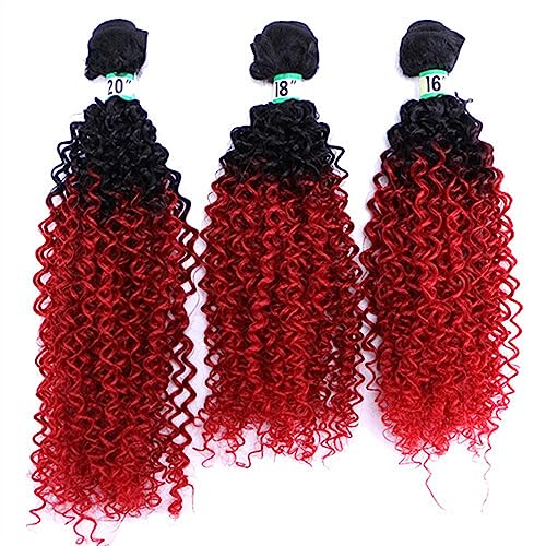 Menschenhaarverlängerungen 3 Hair Bundles Synthetic High Temperature Fiber Curly Hair Kinky Curly Hair Weave synthetic Curly wavy Hair Extensions for Women Haarverlängerung (Color : T1B/Red, Size : von GRFIT