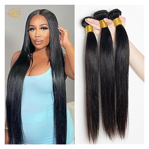 Menschenhaarverlängerungen Gerade 1/3/4 Bundles Lange Gerade Haar Bundles Weben for Schwarze Frauen Remy Haar Brasilianische Menschliche Natürliche Haar Extensions Haarverlängerung (Size : Remy Hair von GRFIT