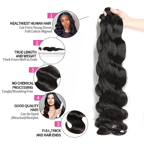 Menschenhaarverlängerungen Menschliches Haar Bundles Weben Brasilianische Haar Bundles Lose Körper Welle 1/3/4 Bundles Reines Rohes Remy Haar Extensions for frauen 12-32 zoll Haarverlängerung (Size : von GRFIT