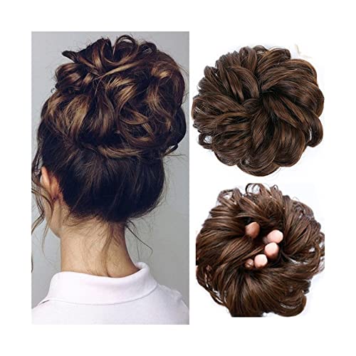 Perücke Brötchen 1 Stück zerzauste Hochsteckfrisur, Haargummi, synthetischer, unordentlicher Haarknoten, Haarverlängerung, dicker, gewellter Pferdeschwanz, Chignon-Haarteile for Frauen und Mädchen für von GRFIT