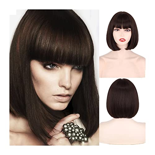 Perücke Damen 11 Zoll kurze Bob-Perücken mit Pony for Frauen, Hochtemperatur-Faser-Synthetik-Perücke mit geradem Kurzhaar for den täglichen Cosplay-Party-Weihnachtsgebrauch Perücken für Frauen (Color von GRFIT